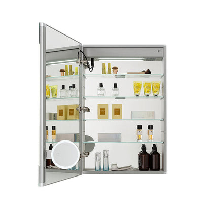 Aquadom Signature Royale 24" x 36" Rectangle Left Hinged Medicine Cabinet With Lighting, Defogger, Integrated LED 3X Magnifying Mirror And Electrical Outlet with USB - SR-2436L-N