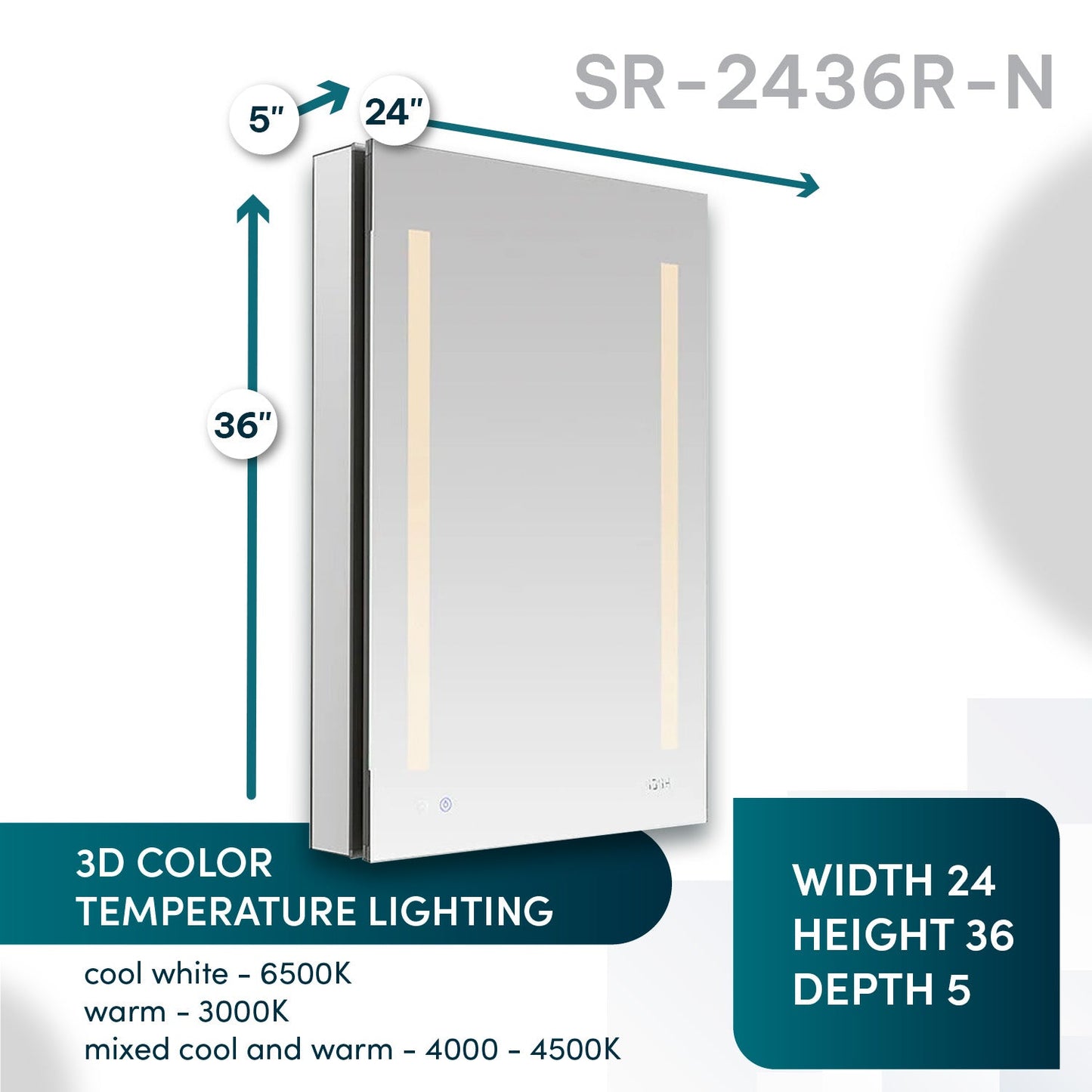 Aquadom Signature Royale 24" x 36" Rectangle Right Hinged Medicine Cabinet With Lighting, Defogger, Integrated LED 3X Magnifying Mirror And Electrical Outlet with USB - SR-2436R-N