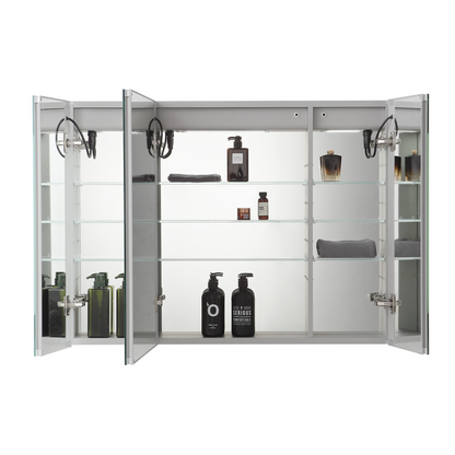 Aquadom Signature Royale 36" x 30" Triple-Door LED Lighted Medicine Cabinet With Defogger, Integrated LED 3X Magnifying Mirror and Electrical Outlet With USB - SR3-3630-N
