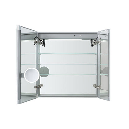 Aquadom Signature Royale 36" x 36" Double-Door LED Lighted Medicine Cabinet With Defogger, Integrated LED 3X Magnifying Mirror and Electrical Outlet With USB - SR-3636-N