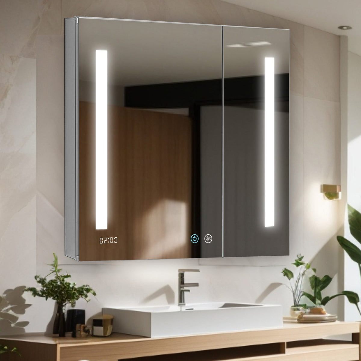 Aquadom Signature Royale 36" x 36" Double-Door LED Lighted Medicine Cabinet With Defogger, Integrated LED 3X Magnifying Mirror and Electrical Outlet With USB - SR-3636-N
