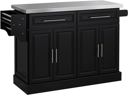 HomCom Rolling Kitchen Island with Storage, Portable Kitchen Cart - B0BL2T9PZV-1
