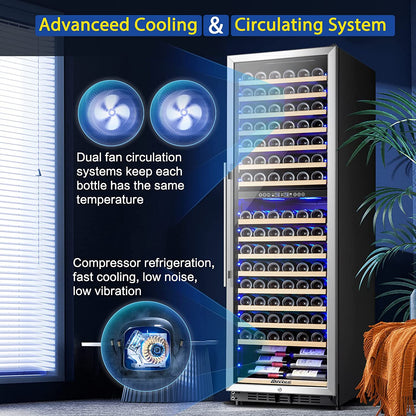 AAOBOSI 24" Free Standing 176 Bottles Wine Cooler in Stainless Steel with Wood Shelves  - YC-510B