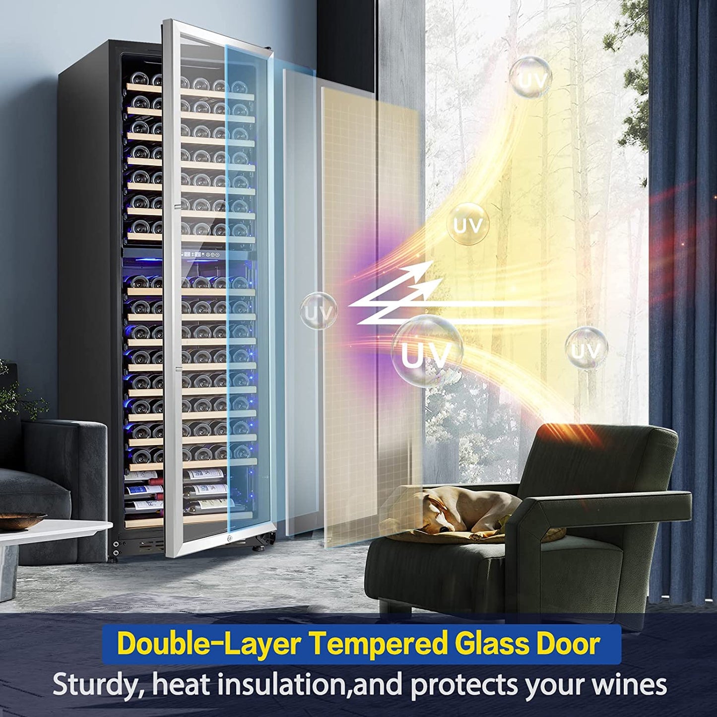 AAOBOSI 24" Free Standing 176 Bottles Wine Cooler in Stainless Steel with Wood Shelves  - YC-510B