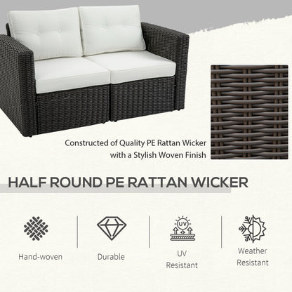 Outsunny 2-Piece Patio Corner Sofa Set with PE Rattan & Padded Cushions, Beige - 860-204CW