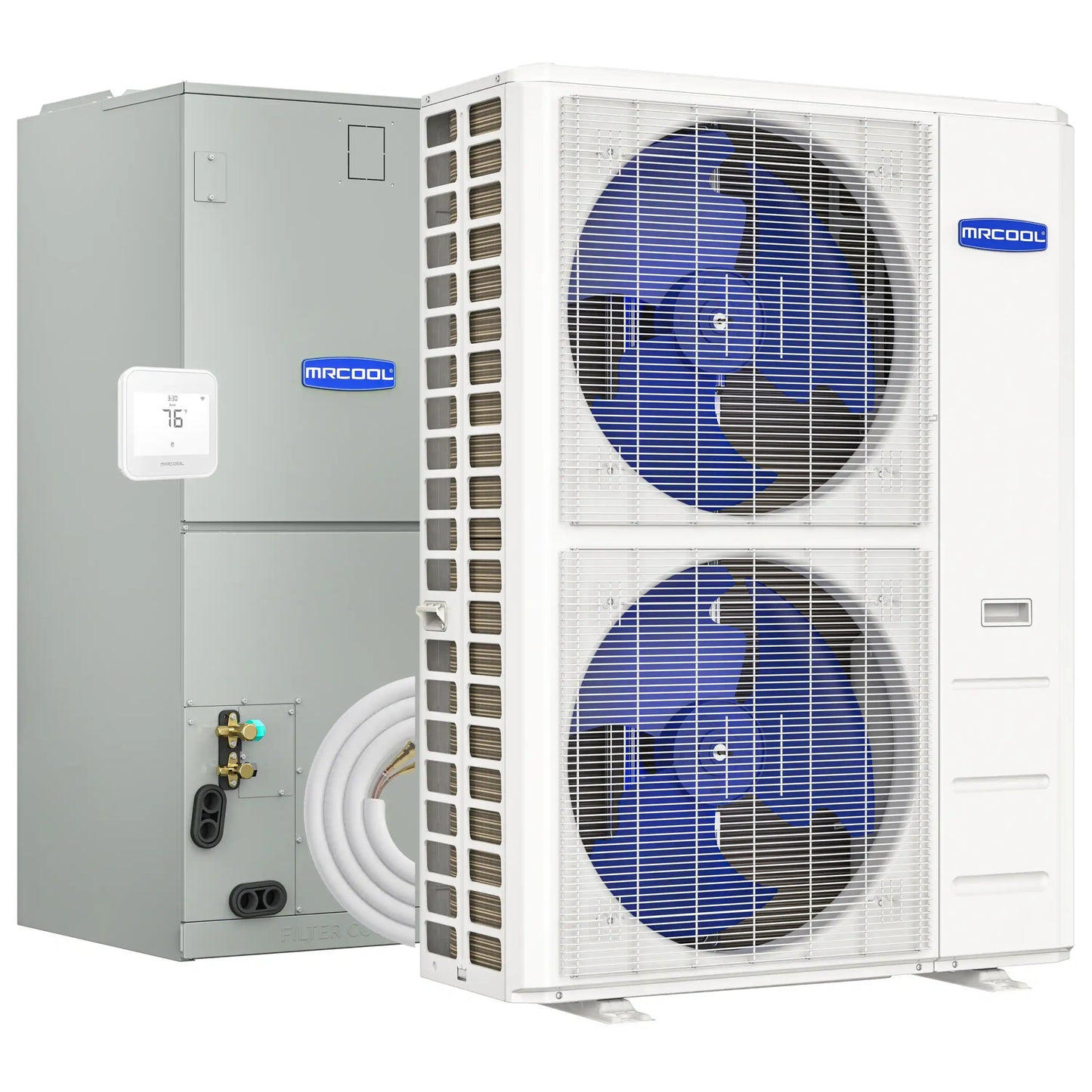 MRCOOL Hyper Heat 2nd Gen 60K BTU, 5 Ton, 16 SEER2 Heat Pump Condenser and Ducted Air Handler with 50 Ft. R-454B No-Vac Lineset  - CENTRAL-60-HP-230B50