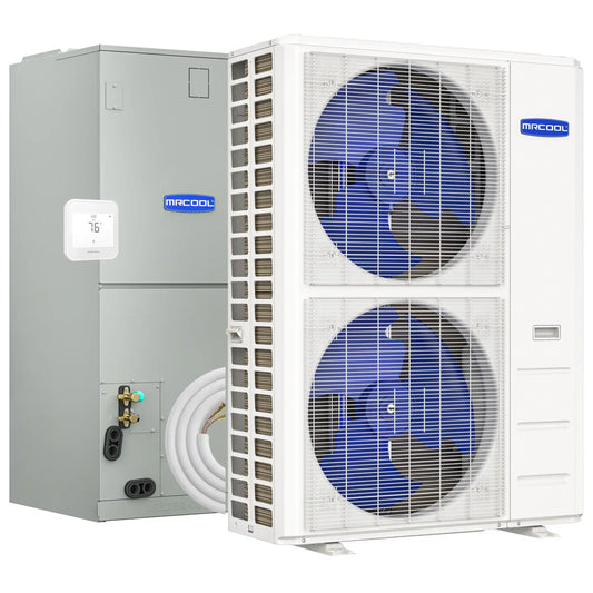 MRCOOL Hyper Heat 2nd Gen 60K BTU, 5 Ton, 16 SEER2 Heat Pump Condenser and Ducted Air Handler with 15 Ft. R-454B No-Vac Lineset  - CENTRAL-60-HP-230B15