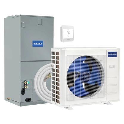 MRCOOL Hyper Heat 2nd Gen 30K BTU, 2.5 Ton, 16.8 SEER2 Heat Pump Condenser and Ducted Air Handler with 25 Ft. R-454B No-Vac Lineset  - CENTRAL-30-HP-230B25