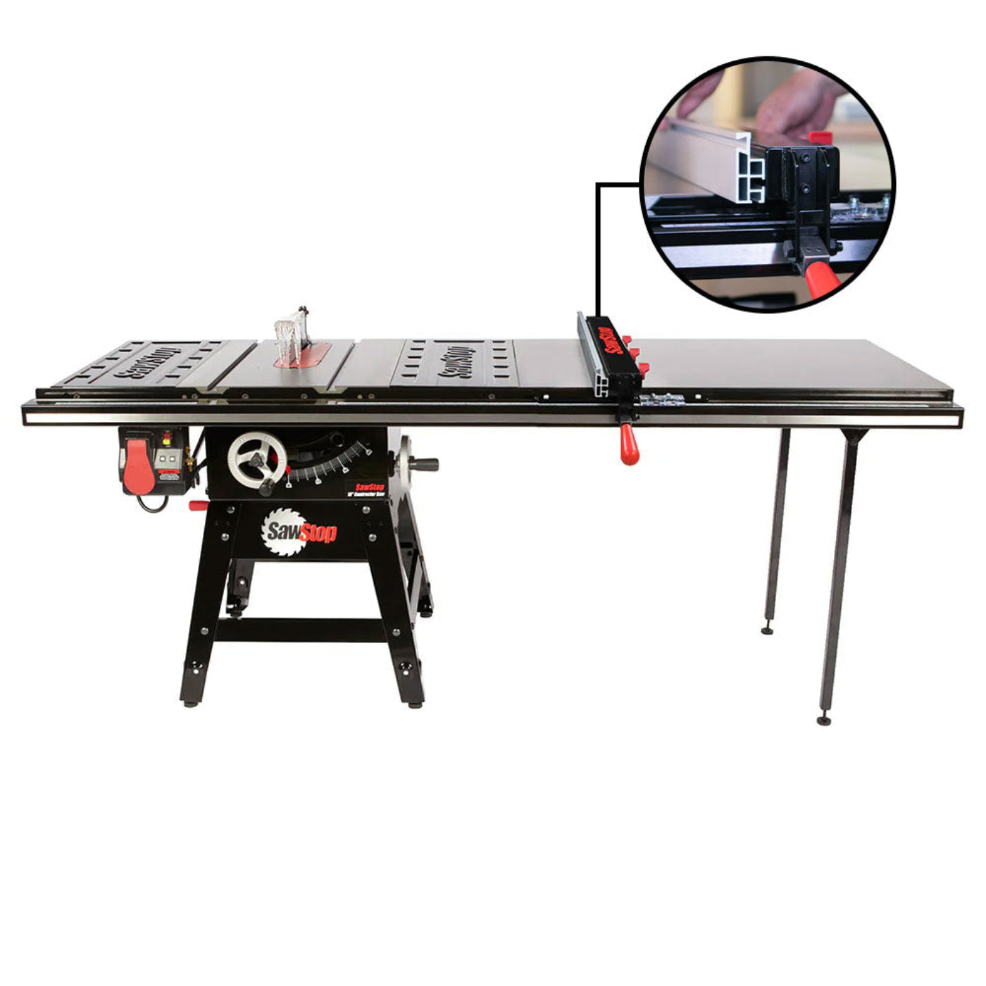 SawStop 1.75HP Contractor Saw w/52" T-Glide Advance Fence, Rails & Extension Table - CNS175-ATGP52