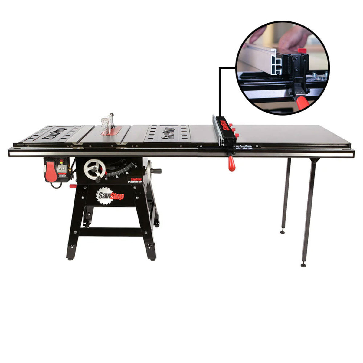 SawStop 1.75HP Contractor Saw w/52" T-Glide Advance Fence, Rails & Extension Table - CNS175-ATGP52