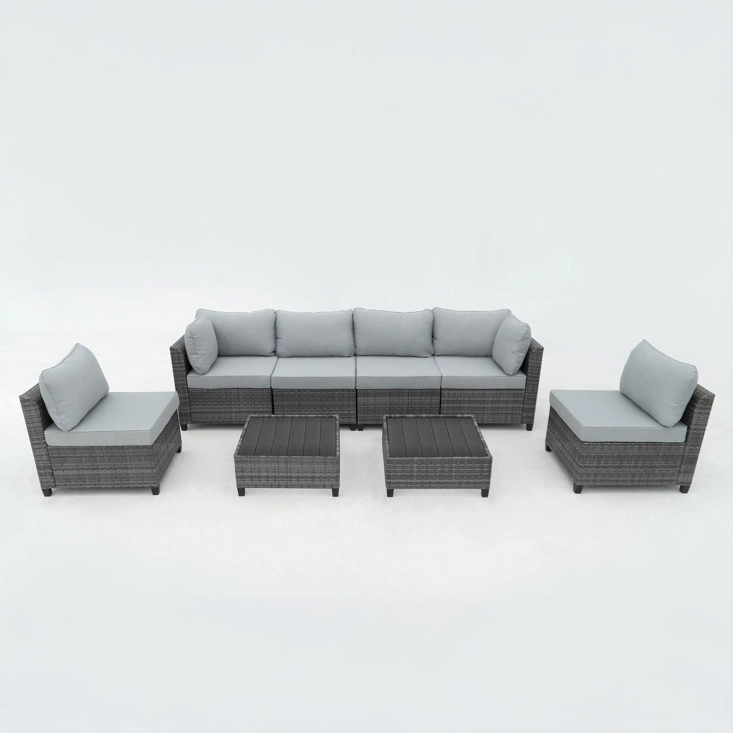 Deko Living 8 Piece Gray Outdoor Sectional Wicker Sofa Chairs and Tables  with Interchangable Blue and Gray Cushion Covers  - COP30111