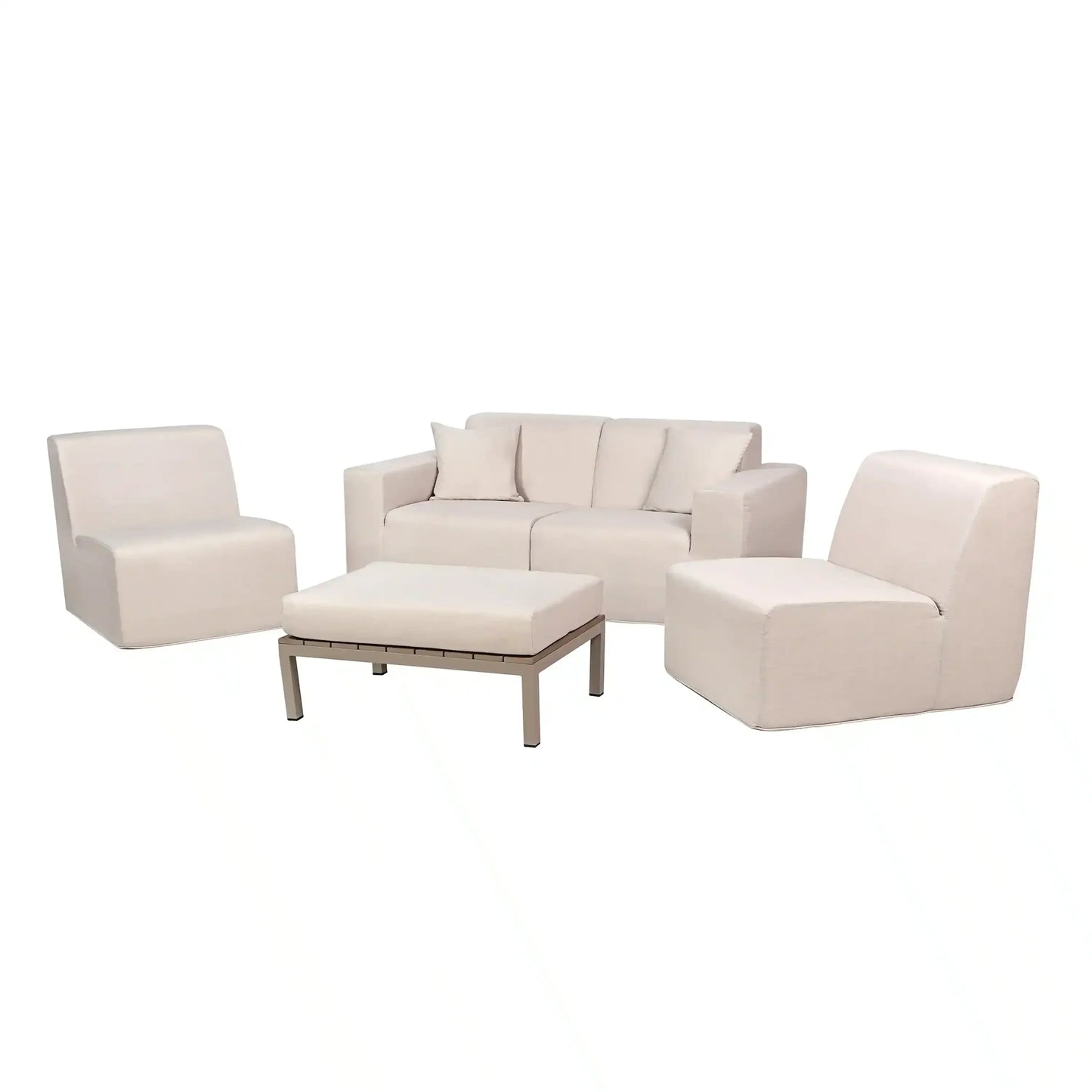 Deko Living 4 Piece Seating Beige Outdoor Compressed Foam Sectional Sofas and Ottoman Set  - COP30217