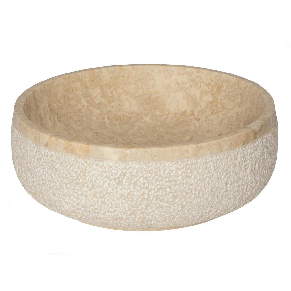 Eden Bath Gral Round Vessel Sink in Beige Marble with Hammered Exterior - EB_S050BM-P