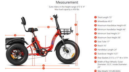 Addmotor 750W 48V Triketan II M-330 Mini Trike Fat Tire Step-Thru Electric Bike - EB-ADD-TT2-M-RED