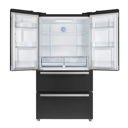 Forno Espresso Moena 36-inch 19.2 Cu.ft French Door Refrigerator in Black with Stainless Steel Handle  - FFRBI1820-36BLK