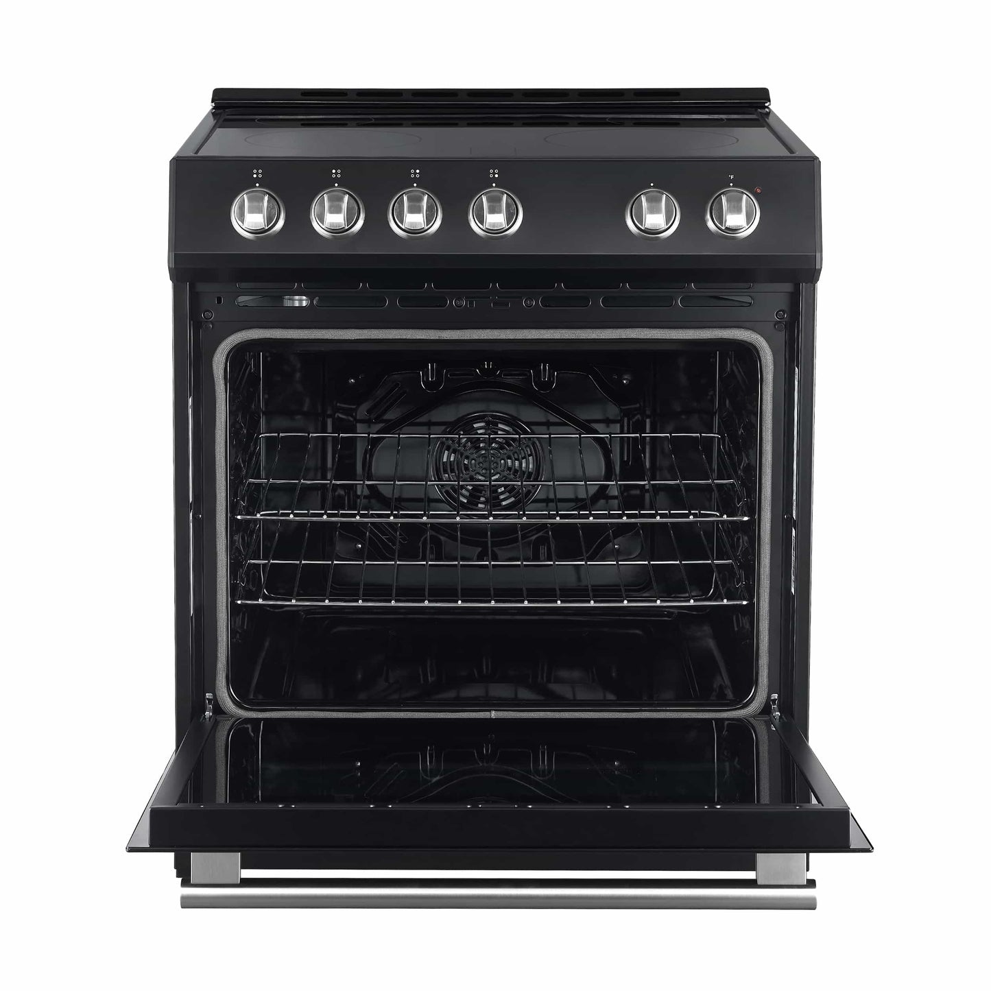 Forno 5-Piece Appliance Package - 30-Inch Electric Range, Under Cabinet Range Hood, Refrigerator, Dishwasher, and 24-Inch Microwave Oven in Black with Stainless Steel Trim - APR5-6012-30BLK-MWO24