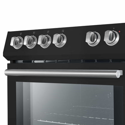 Forno 5-Piece Appliance Package - 30-Inch Electric Range, Under Cabinet Range Hood, Refrigerator with Water Dispenser, Dishwasher, and 30-Inch Microwave Drawer in Black with Stainless Steel Trim - APW5-6012-30BLK-MWD30