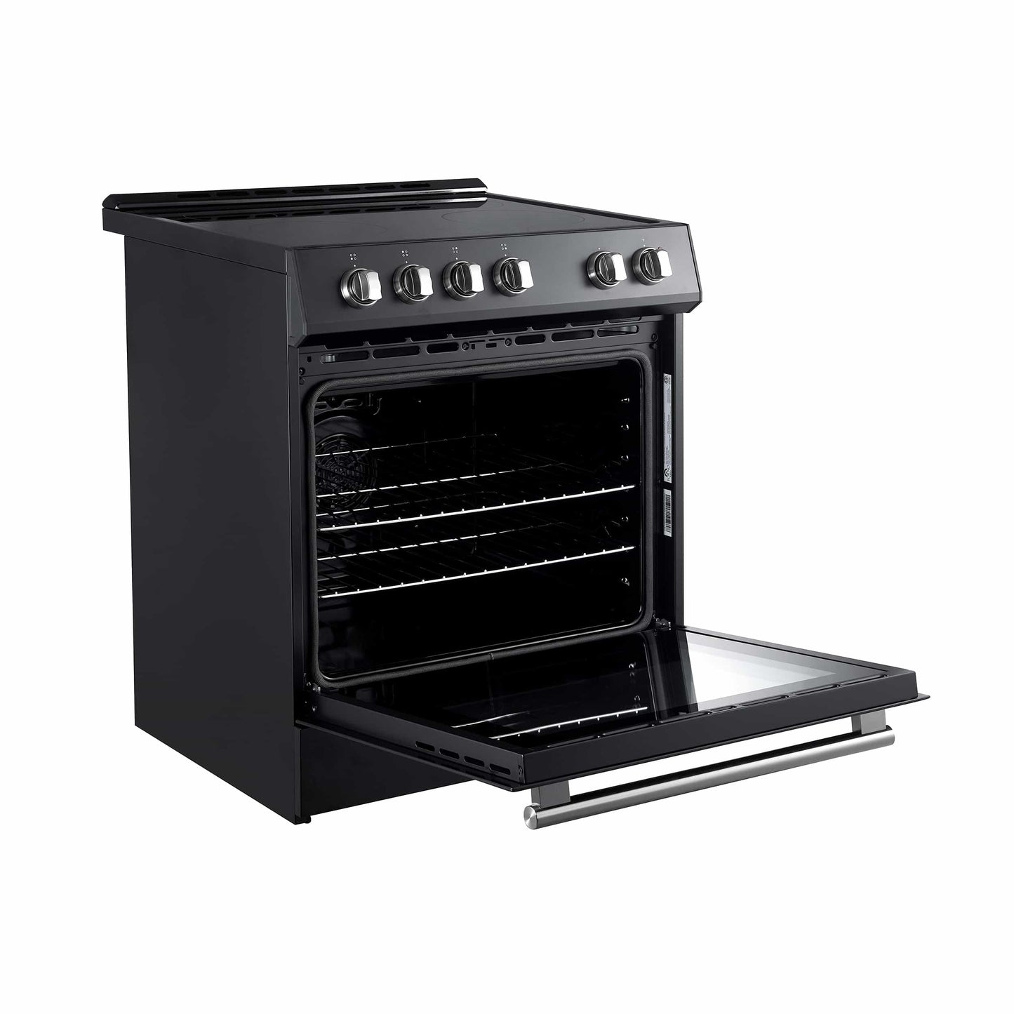Forno 5-Piece Appliance Package - 30-Inch Electric Range, Under Cabinet Range Hood, Refrigerator, Dishwasher, and 24-Inch Microwave Oven in Black with Stainless Steel Trim - APR5-6012-30BLK-MWO24