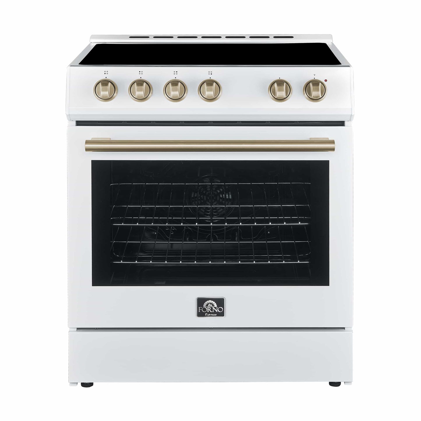 Forno 5-Piece Appliance Package - 30-Inch Electric Range, Under Cabinet Range Hood, French Door Refrigerator, Dishwasher, and 30-Inch Microwave Drawer in White with Stainless Steel Trim - APR5-6012-30WHT-MWD30