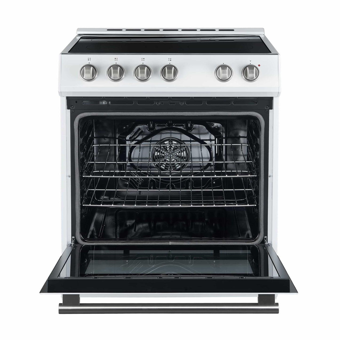 Forno 5-Piece Appliance Package - 30-Inch Electric Range, Under Cabinet Range Hood, Refrigerator with Water Dispenser, Dishwasher, and  Microwave Drawer in White with Stainless Steel Trim - APW5-6012-30WHT