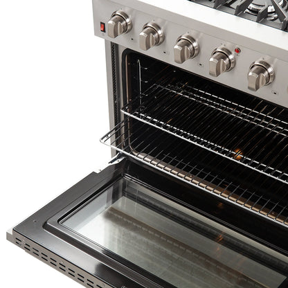 Forno 5-Piece Appliance Package - 36-Inch Gas Range, Wall Mount Range Hood, 60-Inch Refrigerator, Dishwasher, and 30-Inch Microwave Drawer in Stainless Steel - AP5-6244-36-5095-60S-30MD
