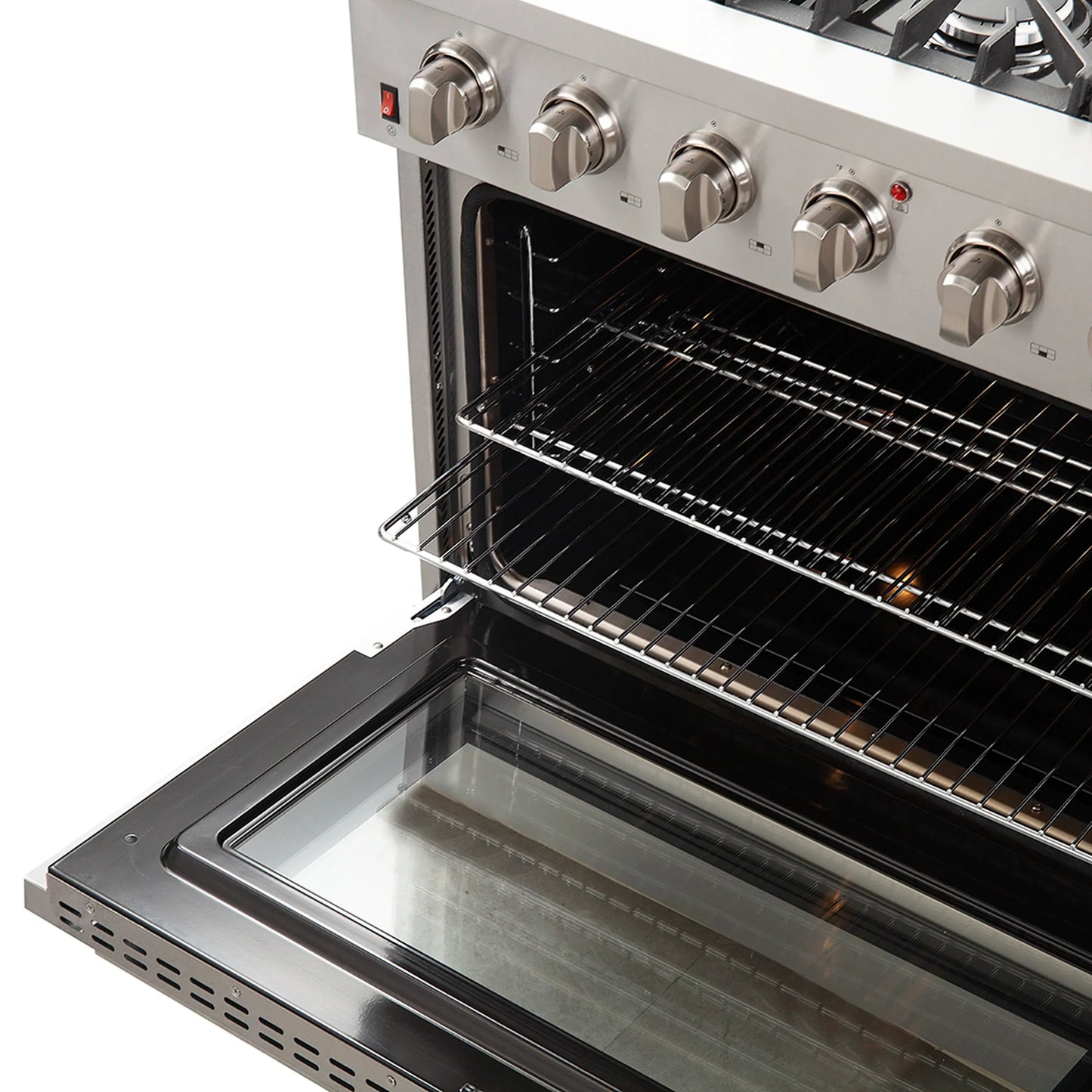 Forno 5-Piece Appliance Package - 36-Inch Gas Range, Wall Mount Range Hood, 36-Inch Refrigerator, Dishwasher, and 30-Inch Microwave Oven in Stainless Steel - AP5-6244-36-5095-30MO