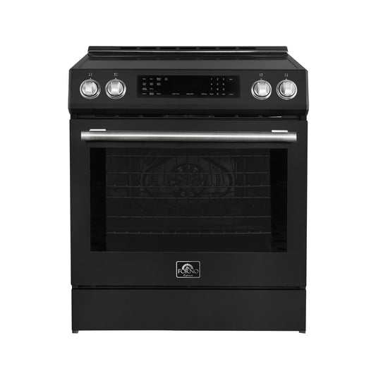 Forno 5-Piece Appliance Package - 30-Inch Inducton Range, Under Cabinet Range Hood, Refrigerator, Dishwasher, and 24-Inch Microwave Oven in Black with Stainless Steel Trim - APR5-905-30BLK-MWO24