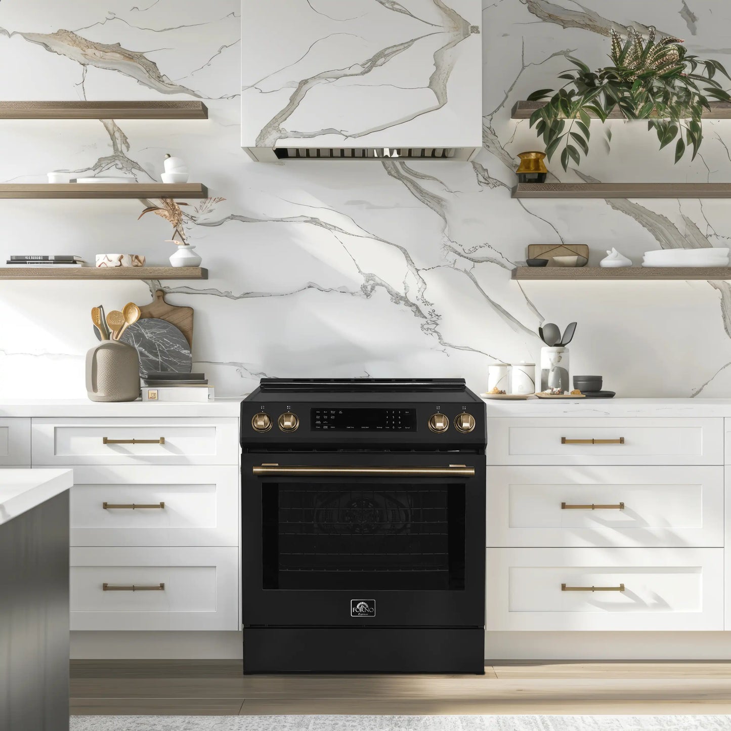 Forno 5-Piece Appliance Package - 30-Inch Inducton Range, Under Cabinet Range Hood, Refrigerator, Dishwasher, and 24-Inch Microwave Oven in Black with Stainless Steel Trim - APR5-905-30BLK-MWO24