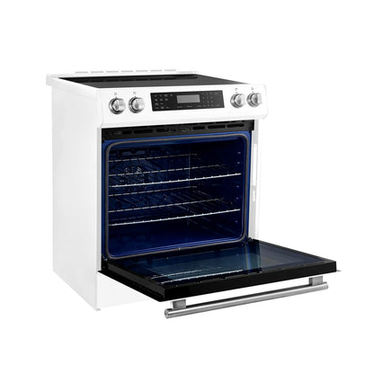 Forno 5-Piece Appliance Package - 30-Inch Induction Range, Under Cabinet Range Hood, Refrigerator, Dishwasher, and  30-Inch Microwave Oven in White with Stainless Steel Trim - APR5-905-30WHT-MWO30
