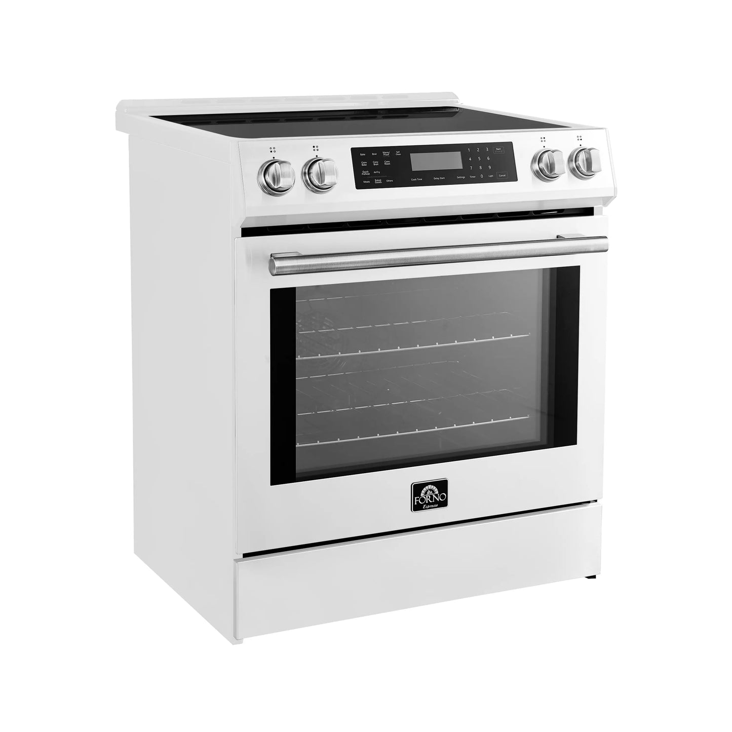 Forno 5-Piece Appliance Package - 30-Inch Induction Range, Under Cabinet Range Hood, Refrigerator with Water Dispenser, Dishwasher, and 30-Inch Microwave Oven in White with Stainless Steel Trim - APW5-905-30WHT-MWO30