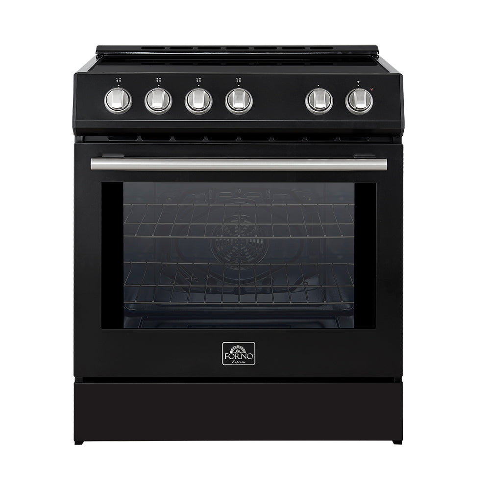 Forno 5-Piece Appliance Package - 30-Inch Induction Range, Under Cabinet Range Hood,  French Door Refrigerator, Dishwasher, and  Microwave Drawer in Black with Stainless Steel Trim - APR5-982-30BLK