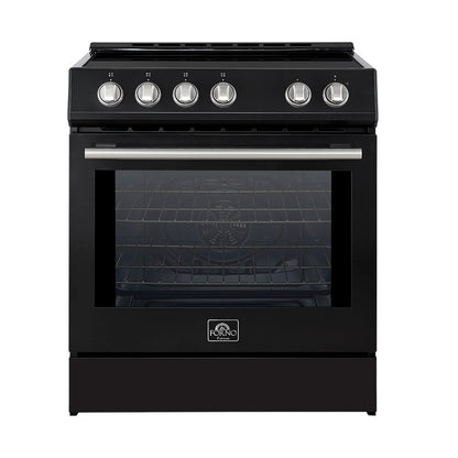 Forno 5-Piece Appliance Package - 30-Inch Induction Range, Under Cabinet Range Hood,  French Door Refrigerator with Water Dispenser, Dishwasher, and  Microwave Drawer in Black with Stainless Steel Trim - APW5-982-30BLK