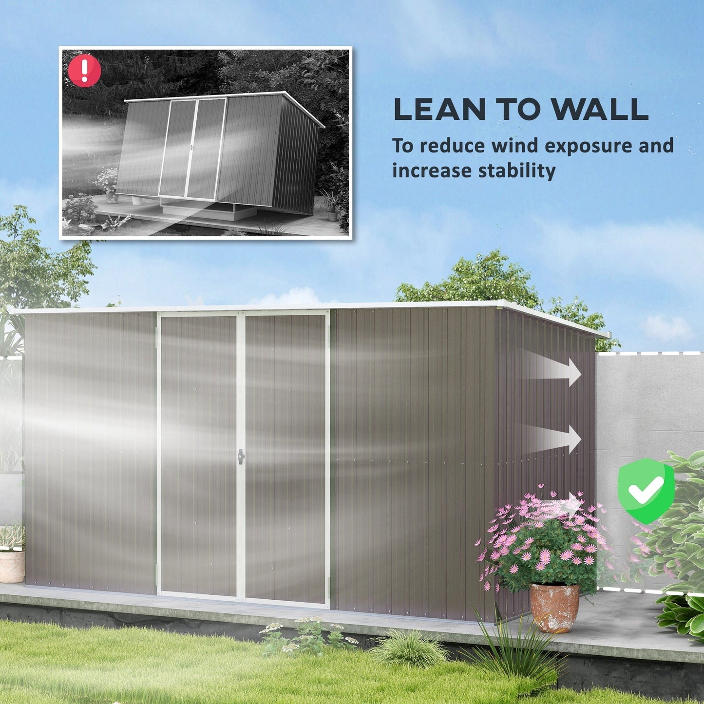 Outsunny 11' x 6' Metal Storage Shed with Lockable Door for Backyard, Garden, Lawn, Light Gray - 845-680V01LG