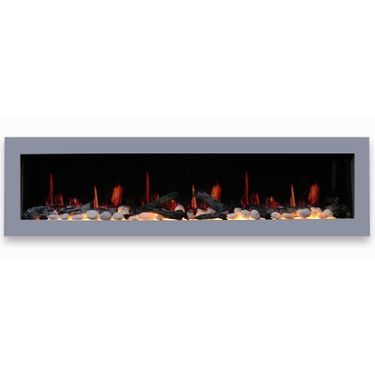 Litedeer Homes Gloria II 68" Smart Electric Fireplace with App Driftwood Log & River Rock - Silver