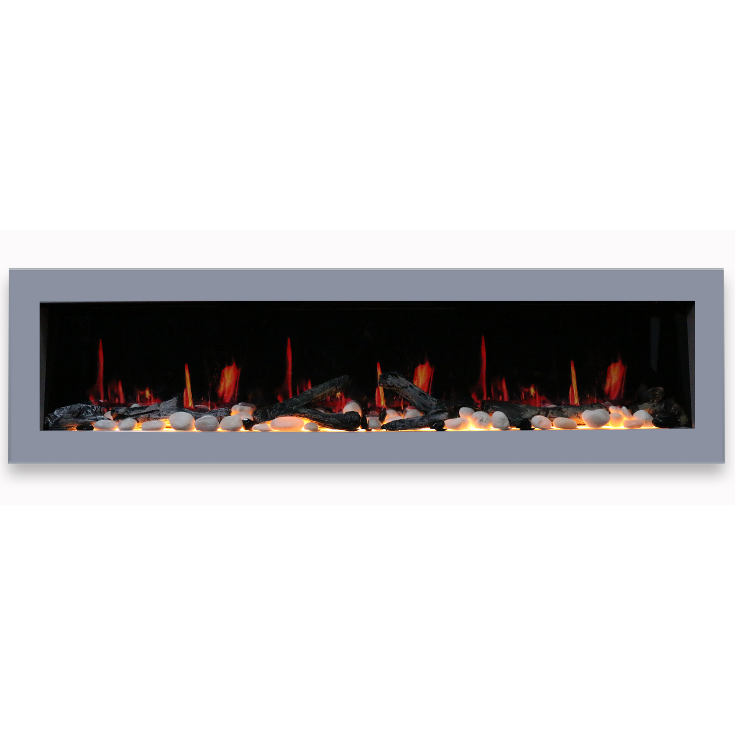 Litedeer Homes Gloria II 68" Smart Electric Fireplace with App Driftwood Log & River Rock - Silver