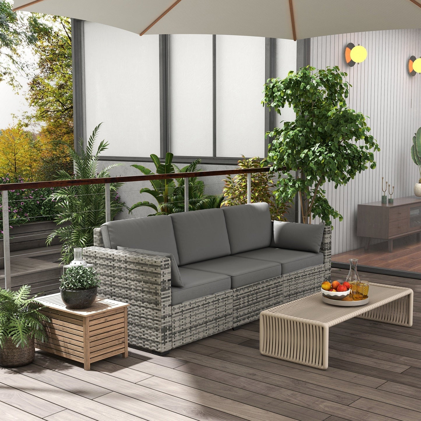 Outsunny 3-Seater Deep Seating Outdoor Sofa with Removable Cushions, Gray - 860-308V00GY