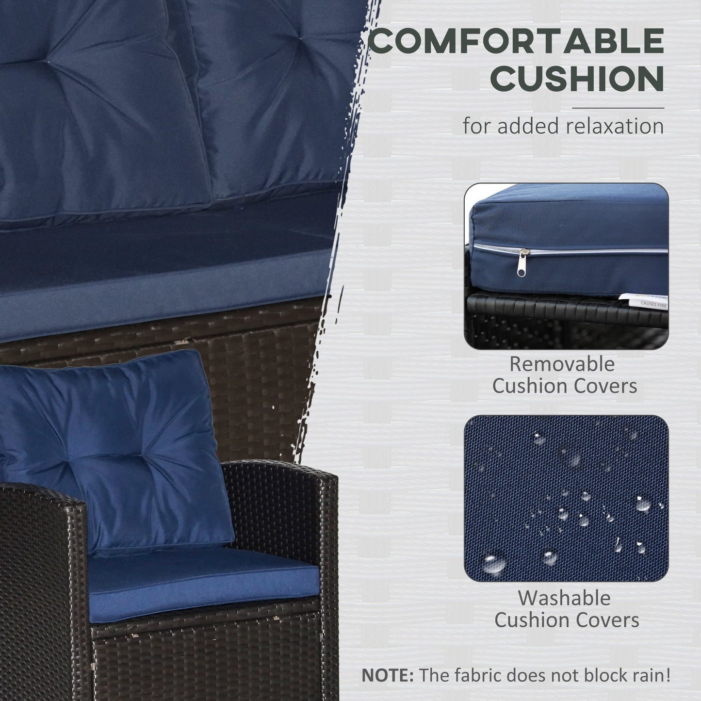 Outsunny 4-Piece PE Rattan Patio Set with Cushions & Two-Tier Coffee Table, Blue - 860-117BU