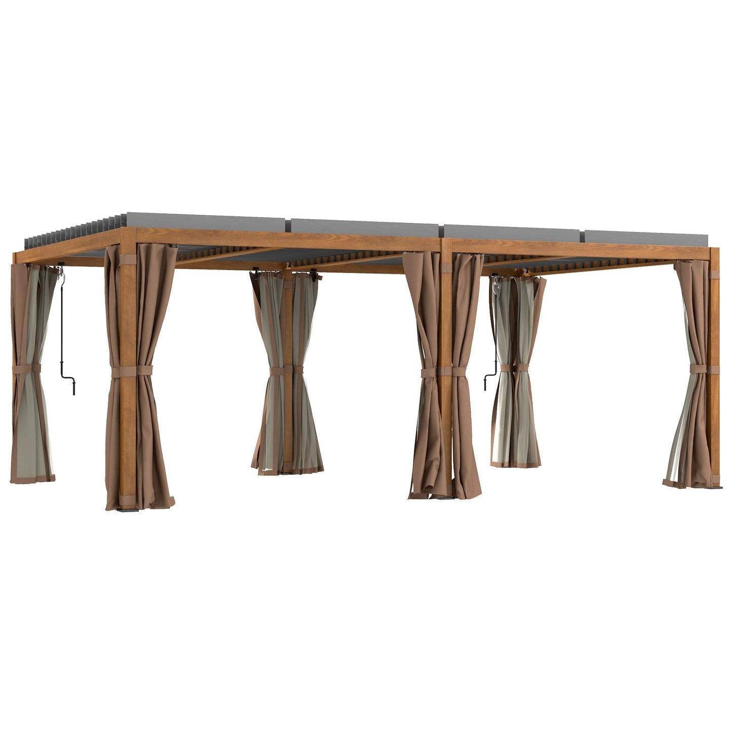 Outsunny 12' x 19' Aluminum Outdoor Pergola with Adjustable Louvered, Curtains & Netting, Natural - 84C-509V00ND