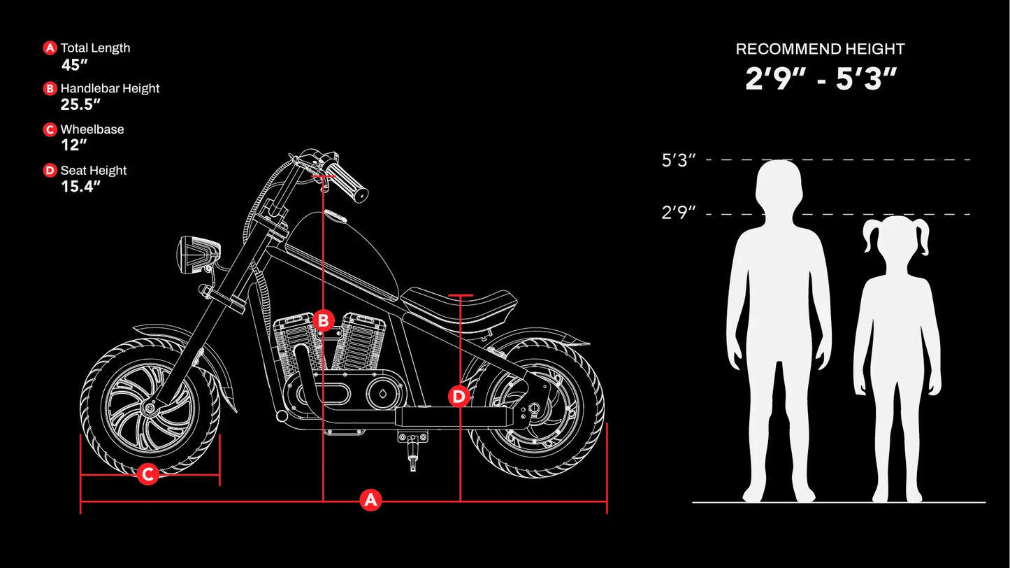 Hyper Gogo Challenger 12 Plus Electric Kids Motorcycle App Control and Bluetooth Speaker 21.9V 160W 10 MPH 7.5 Miles - EL-MB07C-ORANGE