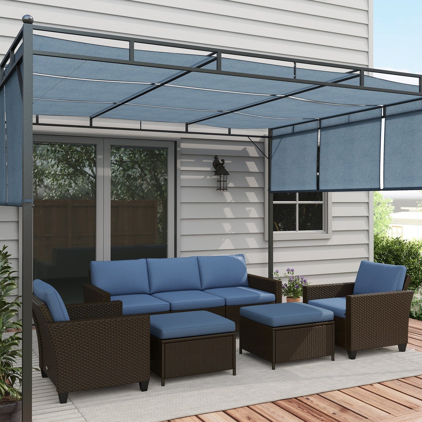 Outsunny 5-Piece Patio Furniture Set with PE Rattan Sofa, Armchairs, Footstools, Cushions, Deep Coffee - 860-311V00CF