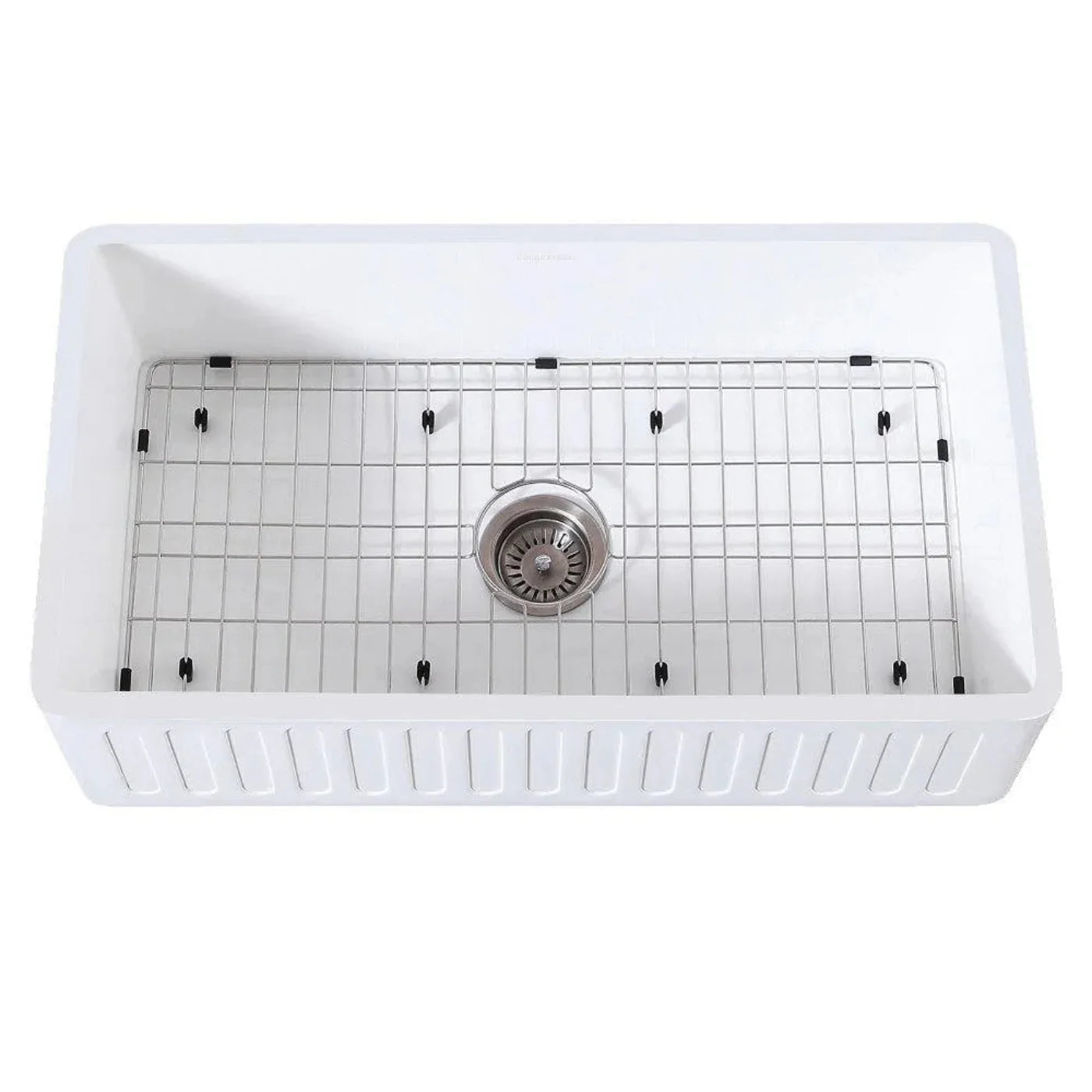 Kingston Brass 30 in. Solid Surface White Stone Apron-Front Single Bowl Farmhouse Kitchen Sink with Strainer and Grid in Matte White - KGKFA301810CD