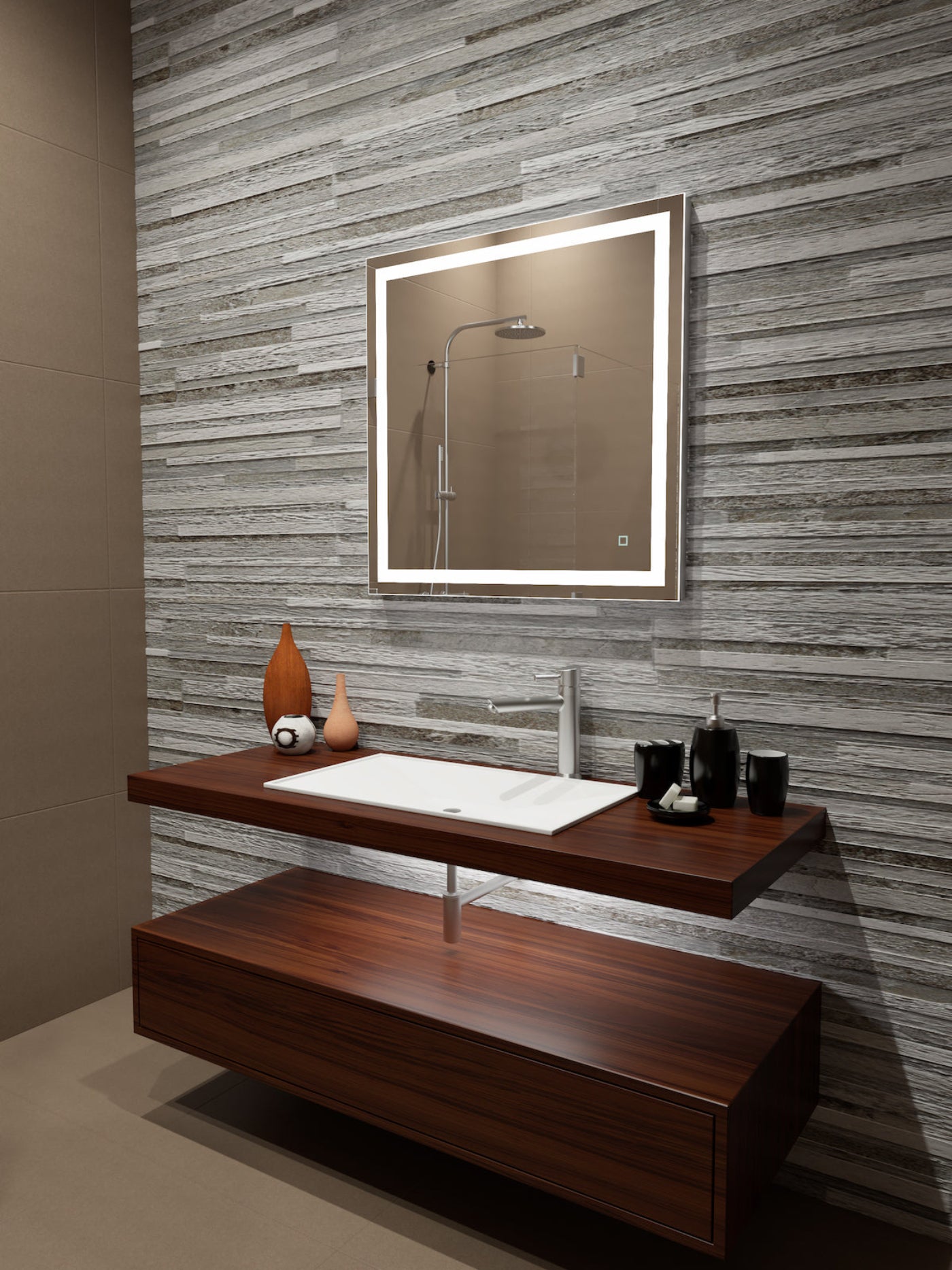 Paris Mirror 32" x 32" Rectangle Liberty Mirror With Touch/ON/OFF Dim Sensor Switch 6000K - LIBEX32326000