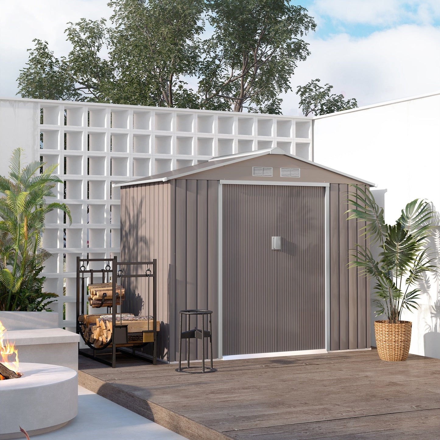 Outsunny EverBase 7' x 4' Outdoor Storage Shed with Foundation Kit, Double Lockable Door & Air Vents, Gray - ockable Door & Air Vents, Gray