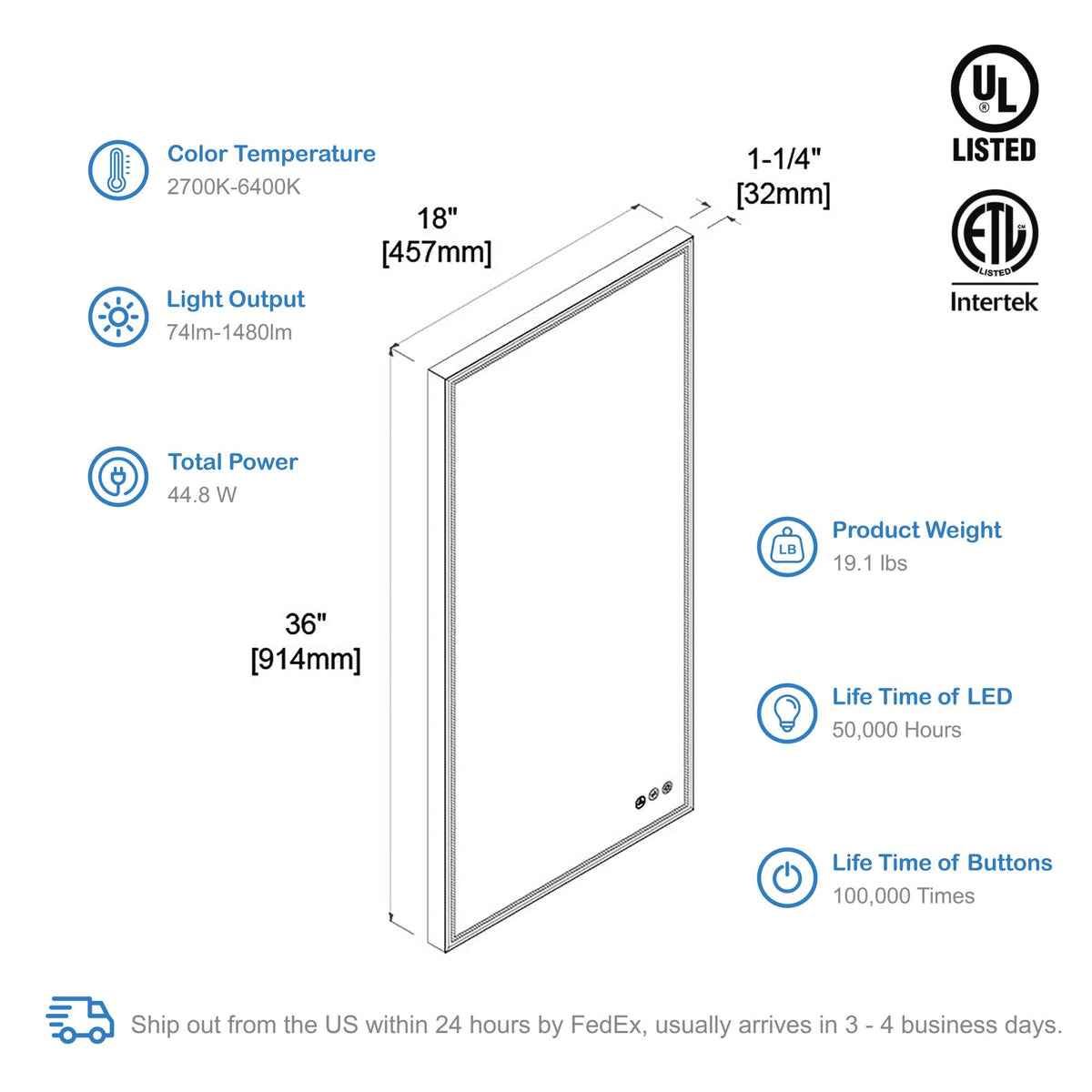Blossom Stellar 18 Inch LED Mirror - LED M4 1836 MB