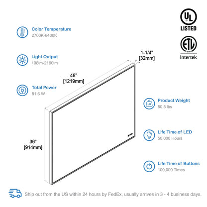 Blossom Stellar 48 Inch LED Mirror - LED M4 4836 MB
