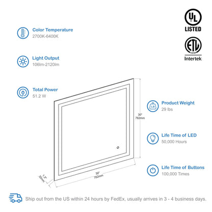 Blossom Lyra 30 x 30 Inch LED Mirror  - LED M8 3030