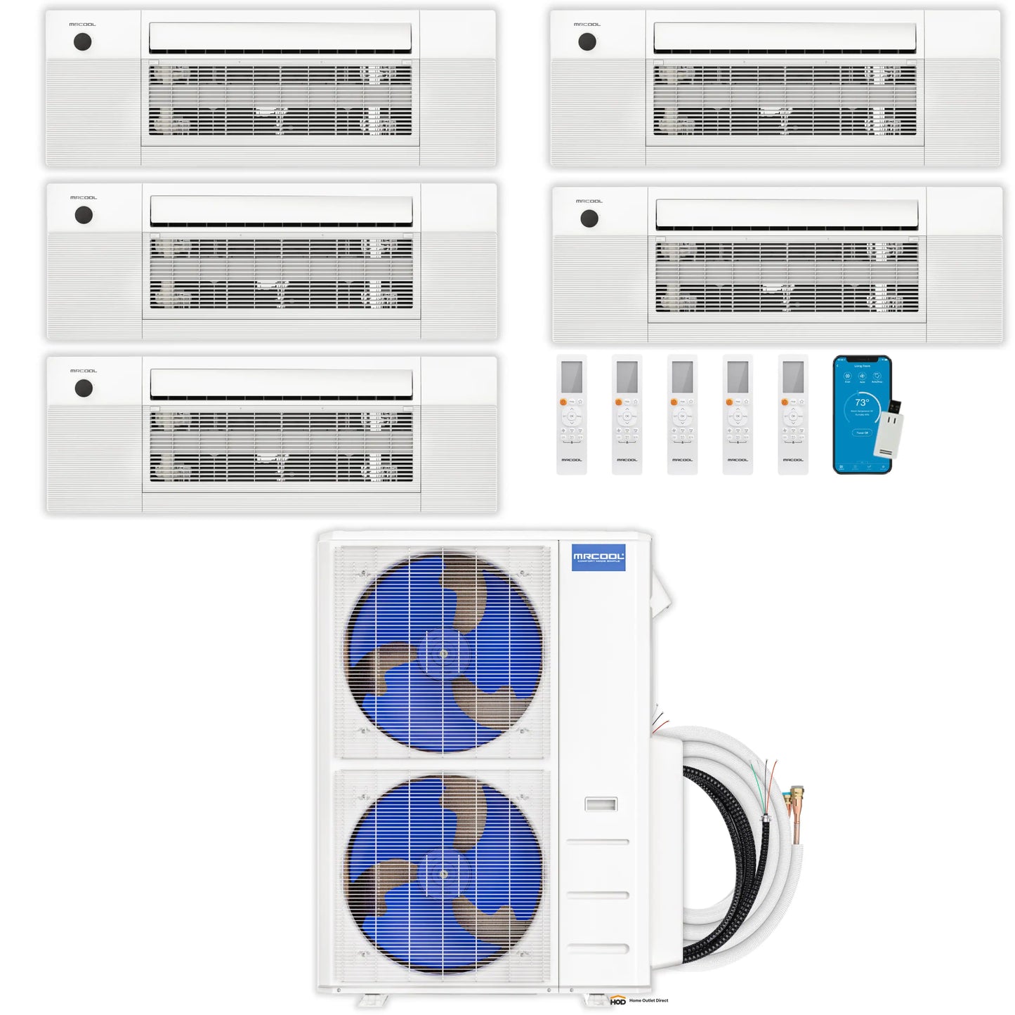 MRCOOL DIY 5th Gen Mini Split - 5-Zone 55,000 BTU Ductless Air Conditioner and Heat Pump Condenser with 18K + 12K + 12K + 9K + 9K Ceiling Cassette Air Handlers