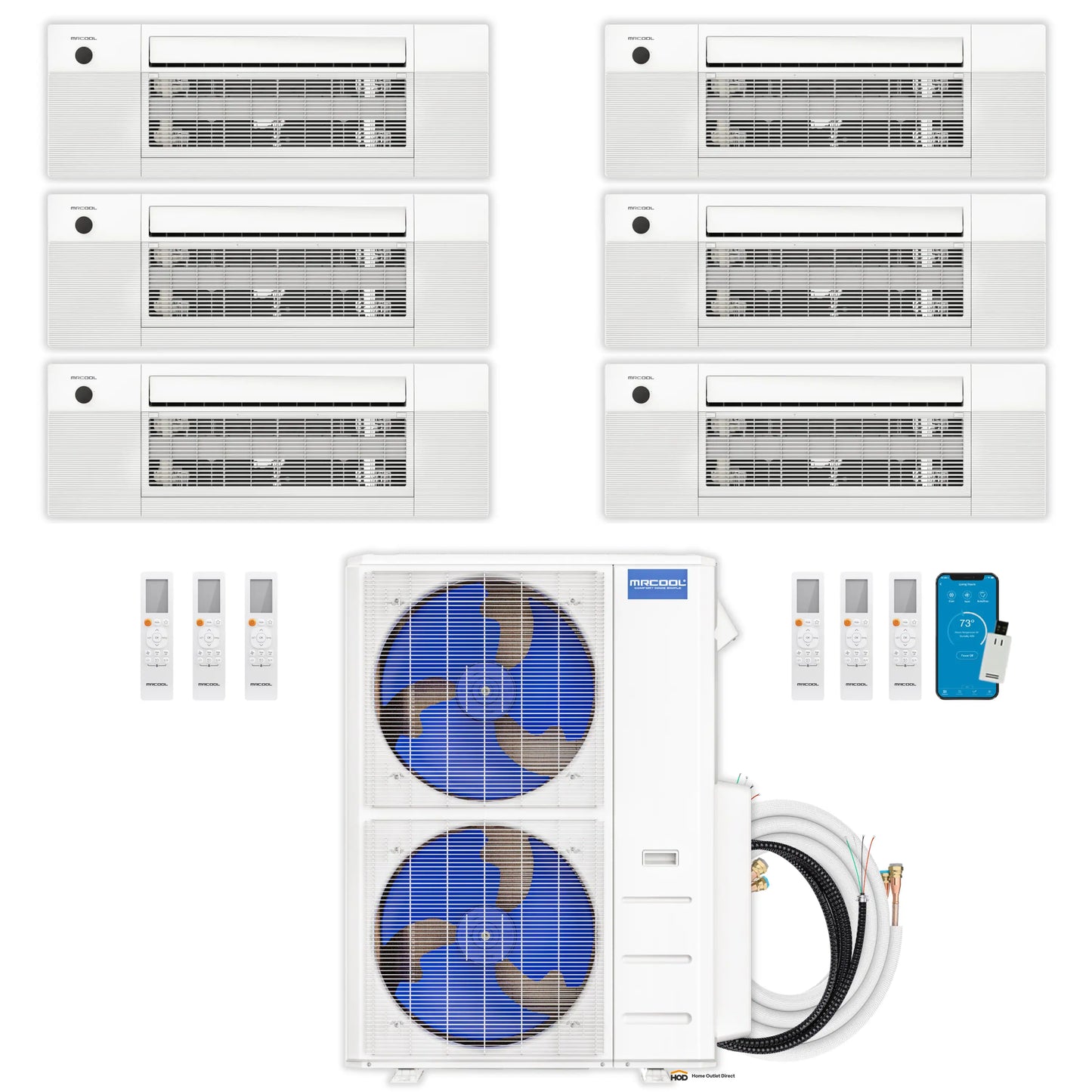 MRCOOL DIY 5th Gen Mini Split - 6-Zone 55,000 BTU Ductless Air Conditioner and Heat Pump Condenser with 9K + 9K + 9K + 9K + 6K + 6K Ceiling Cassette Air Handlers
