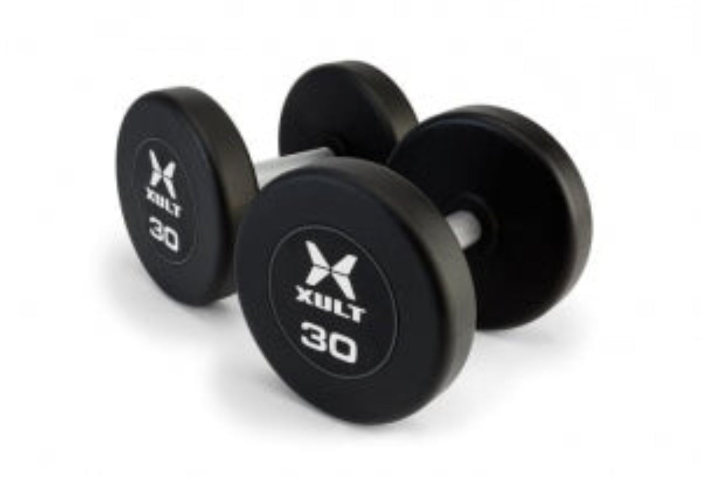 Johnson Health Tech XULT Urethane Round Dumbbells - XULT Urethane Round Dumbbell Pair, Black, 80 lb. - XT-080URE-RND