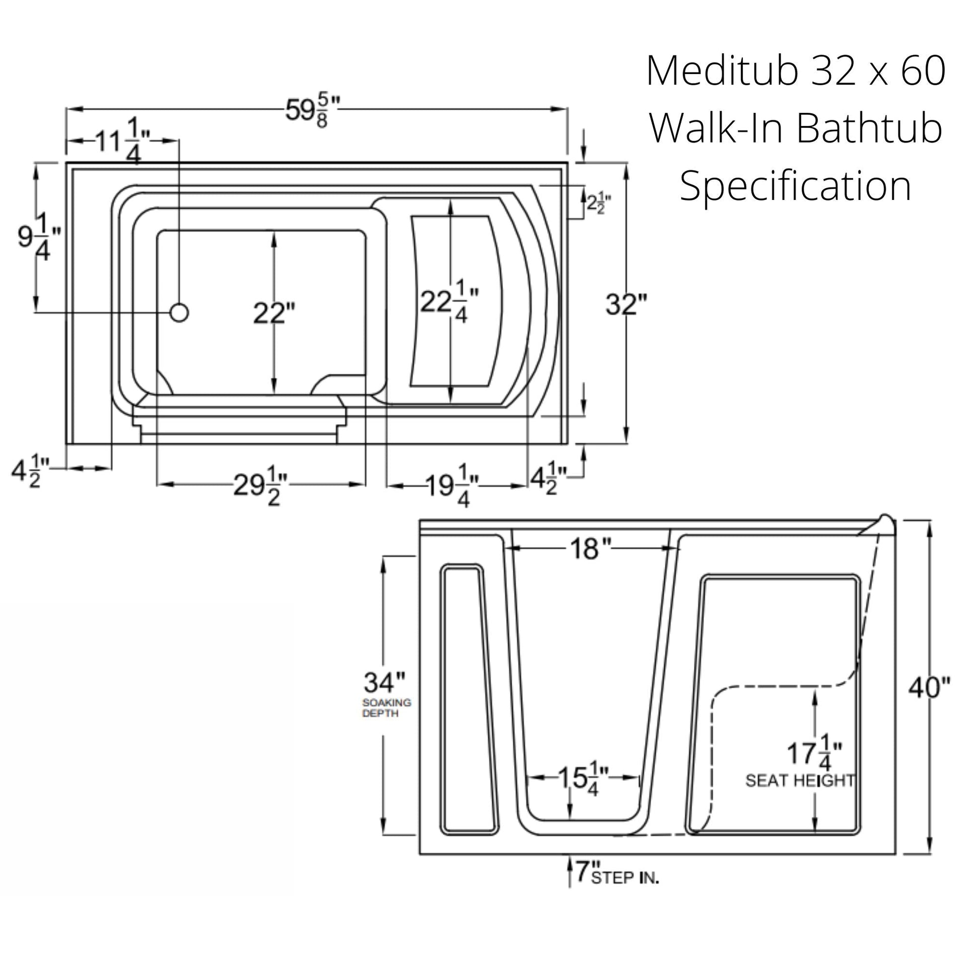 Meditub 32 x 60 Walk-In Bathtub 3260 - Backyard Provider